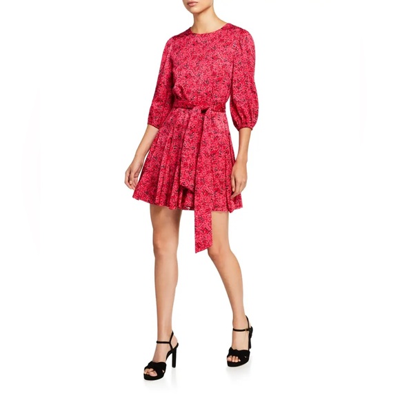 Alice + Olivia Mina Puff Sleeve Godet Floral Dress Size 8 - Picture 1 of 16